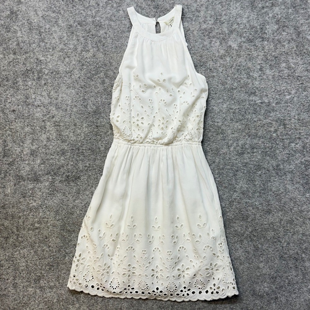 Sim & Sam Eyelet Dress Womens White Size Small Halter Neck Scalloped Hem Skirt